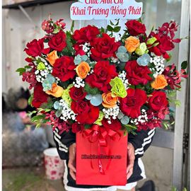 Giỏ hoa chúc mừng tone đỏ - HG878